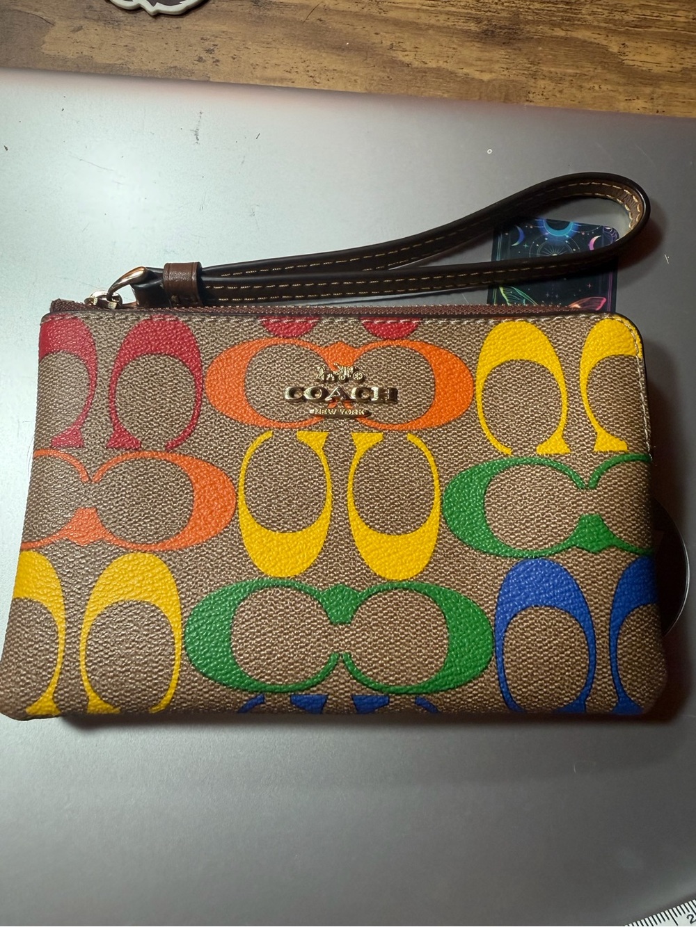 Coach Multicolor Signature Canvas Wristlet - Brown with Rainbow C Pattern